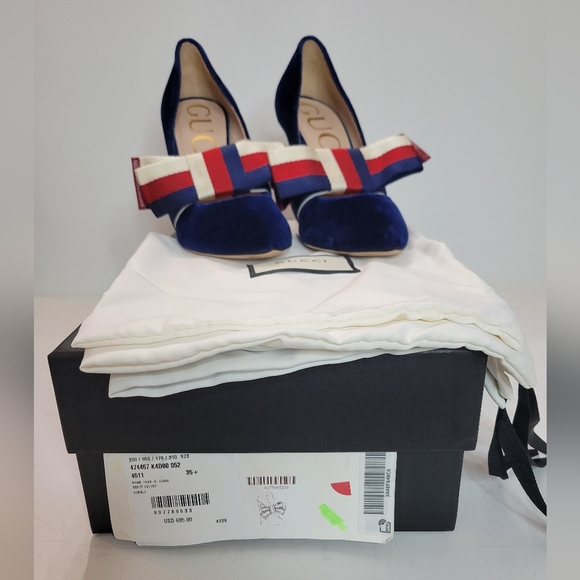 Gucci women's pumps with removable bow velvet size 35.5 NIB - Picture 7 of 9